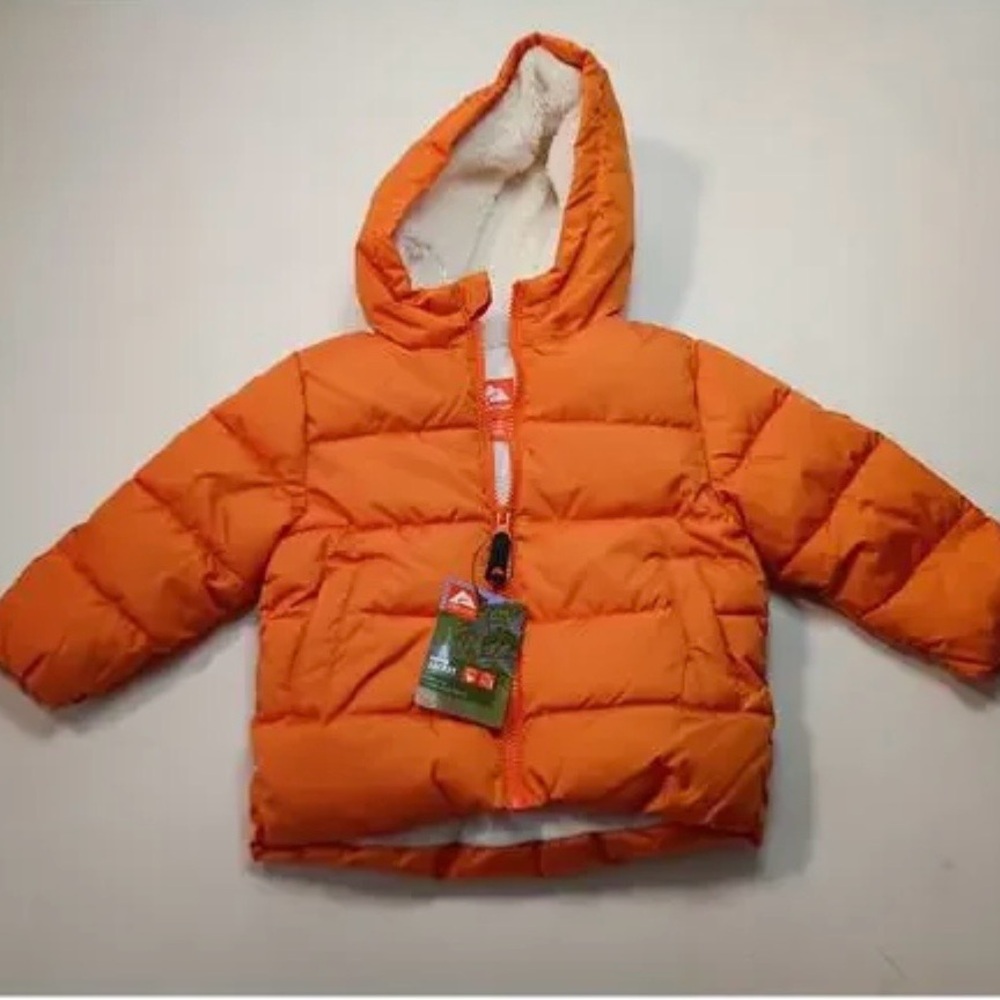 Infant Bright Orange Hooded Puffer Jacket- Size 12 months